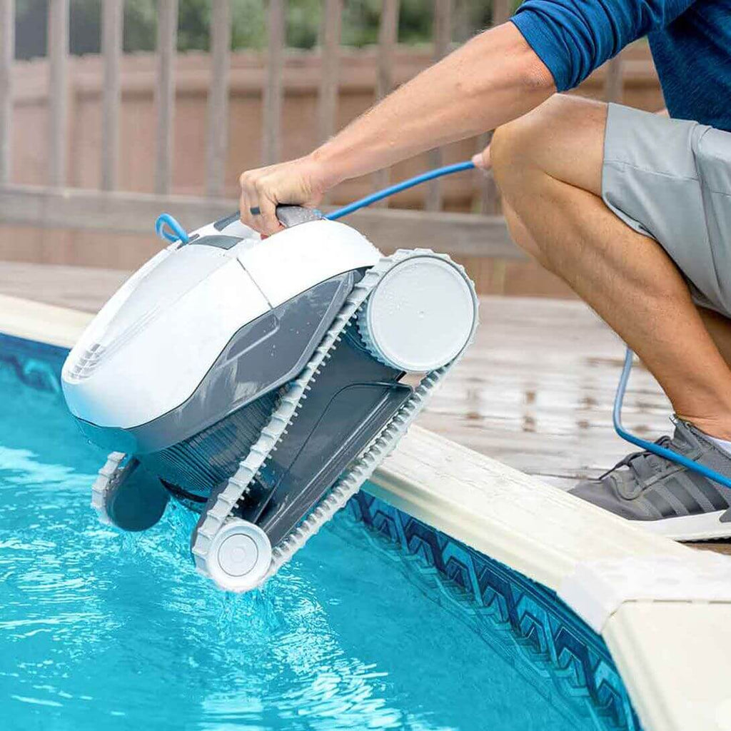 Dolphin-E10-Robotic-Above-Ground-Pool-Cleaner-removing-from-pool-h2ofun