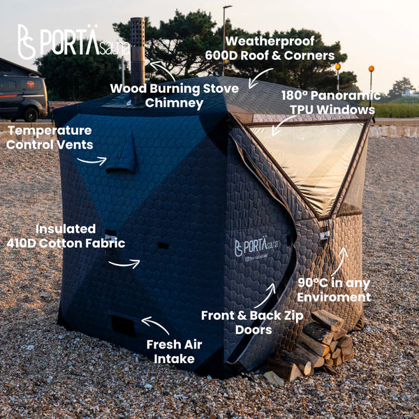PortaSauna Hex 4 Person Sauna 1.8 x 1.8 x 2.1m – Complete Kit