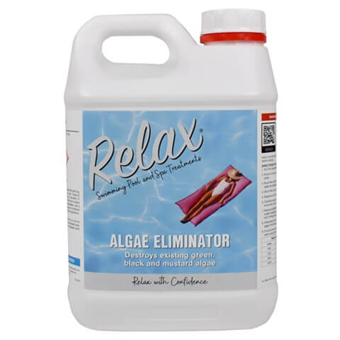 Relax 2.5 Litre Algae Eliminator For Swimming Pools kills existing green algae, black algae and mustard algae h2ofun