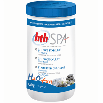 HTH SPA stabilised chlorine granules for hot tub spa 1.2kg h2ofun